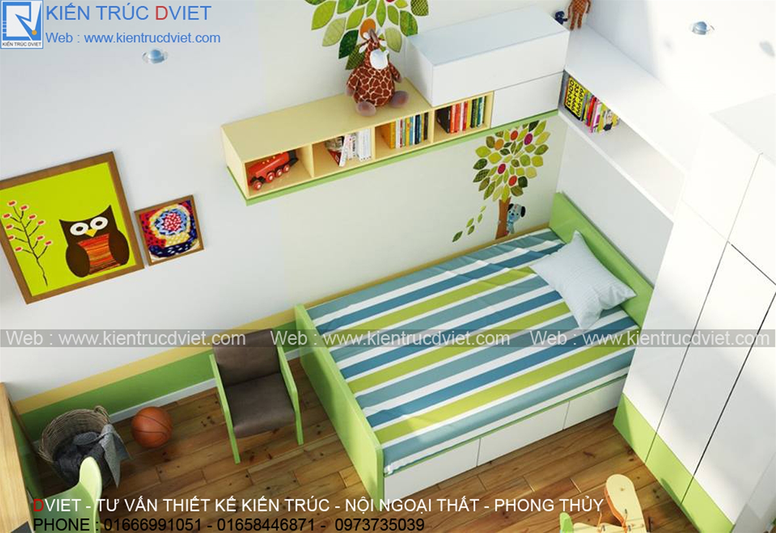 THIẾT KẾ NỘI THẤT PHÒNG NGỦ BÉ TRAI 5 TUỔI