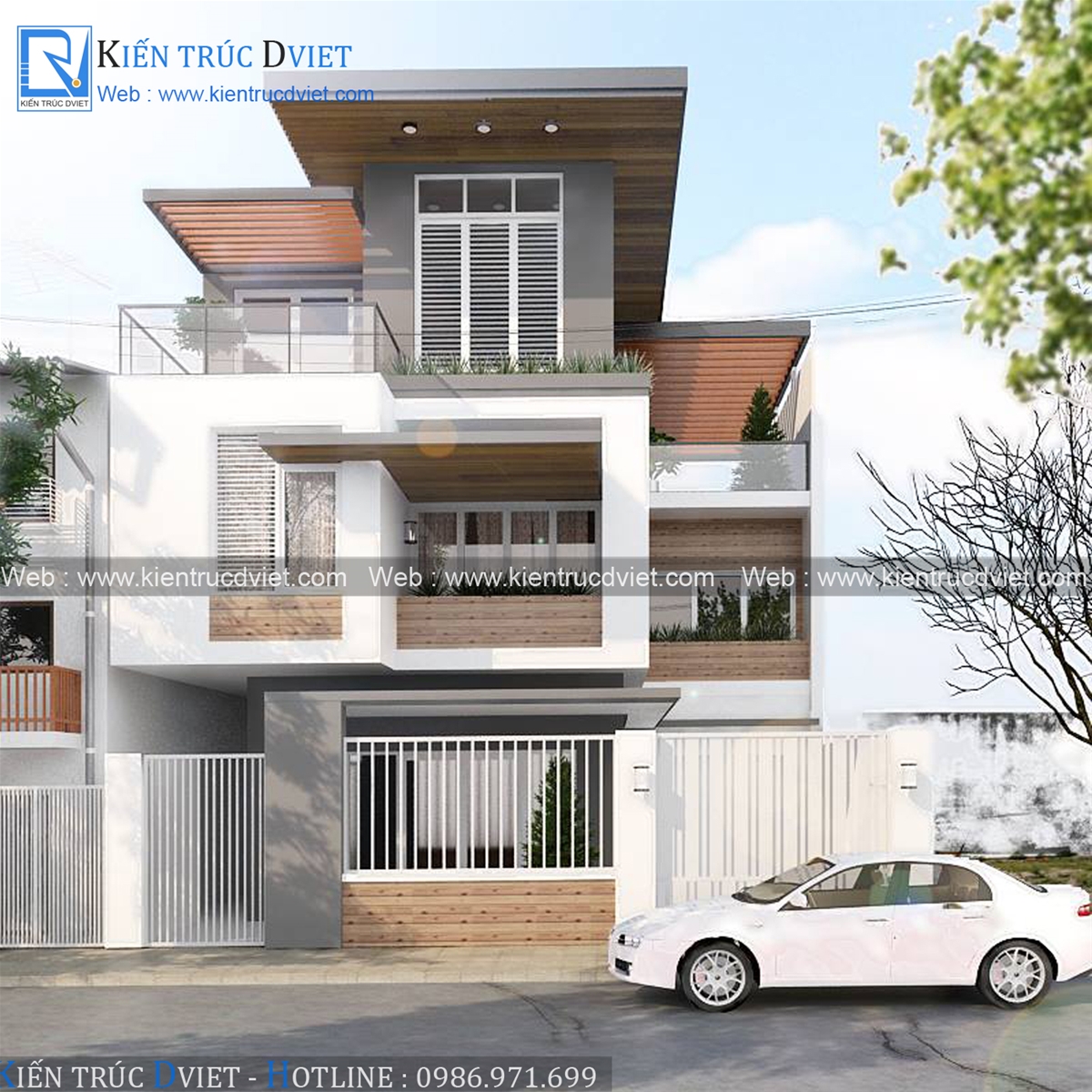 THIẾT KẾ BIỆT THỰ HIỆN ĐẠI 3 TẦNG 2 MẶT TIỀN