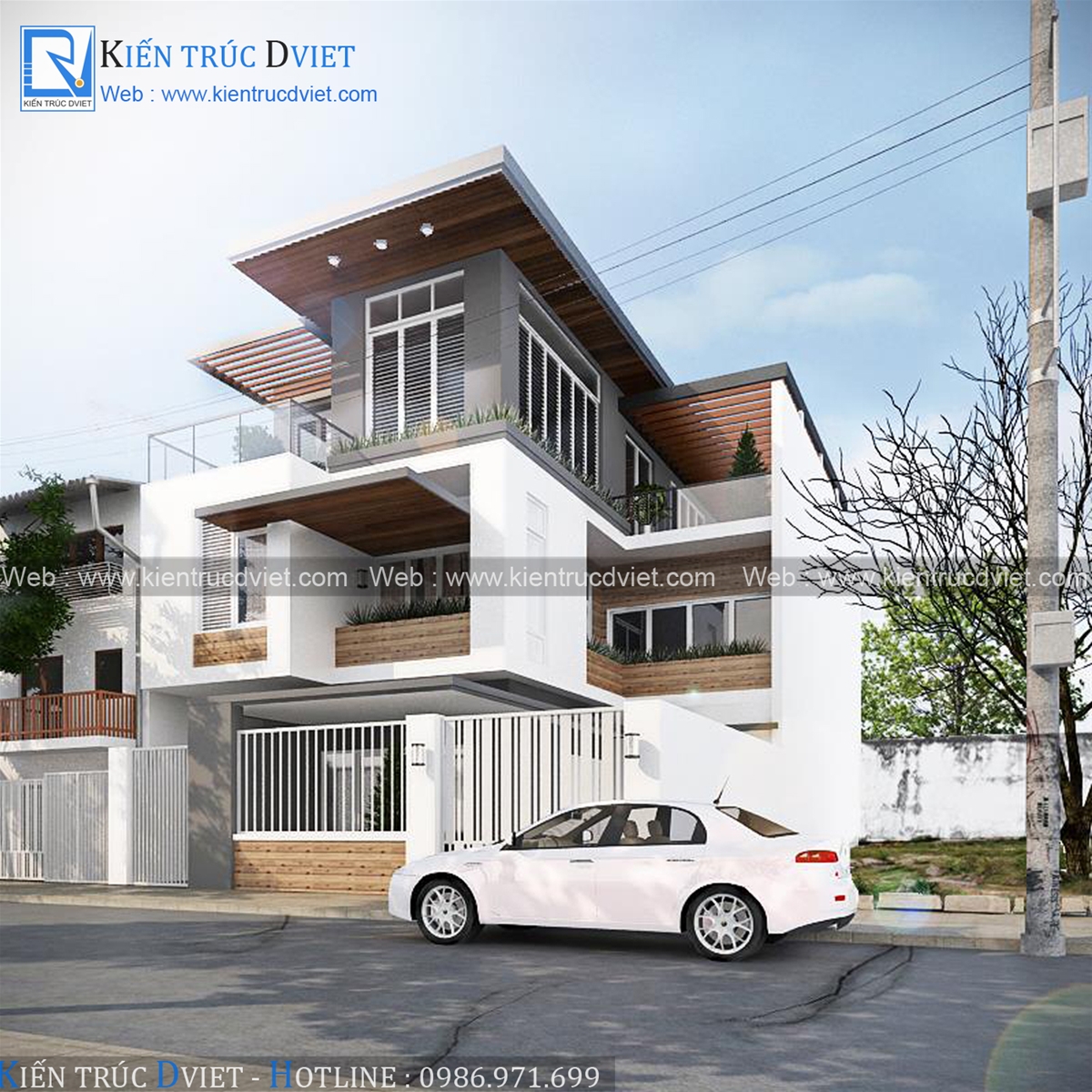 THIẾT KẾ BIỆT THỰ HIỆN ĐẠI 3 TẦNG 2 MẶT TIỀN