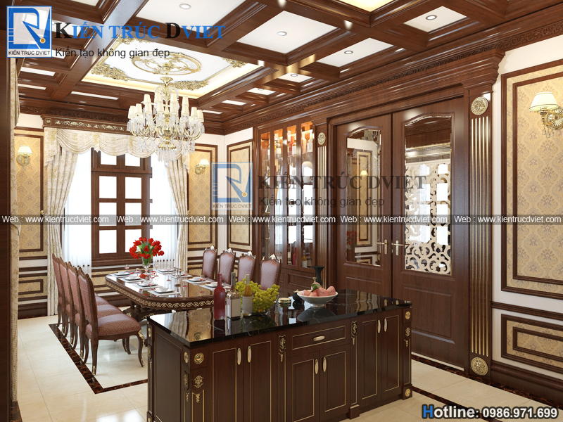 THIẾT KẾ NỘI THẤT BẾP ĂN TÂN CỔ ĐIỂN ĐẸP 30M2