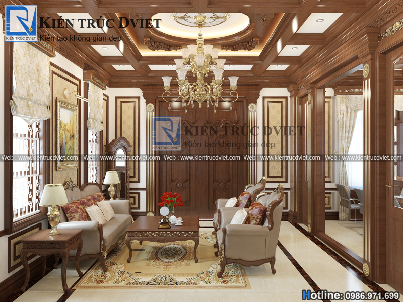 THIẾT KẾ NỘI THẤT PHÒNG KHÁCH TÂN CỔ ĐIỂN BIỆT THỰ PHÁP TẠI THÁI BÌNH