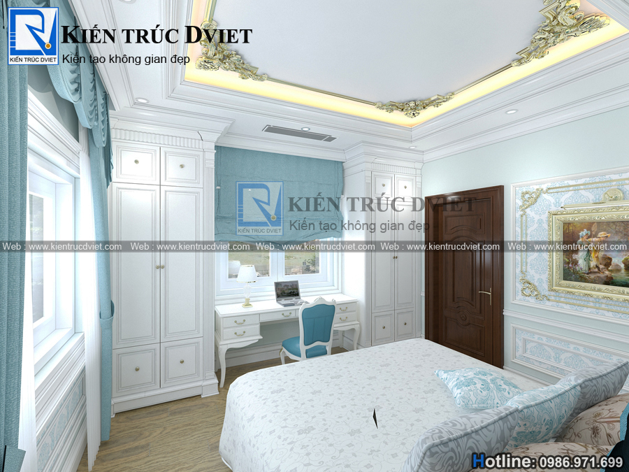 THIẾT KẾ NỘI THẤT PHÒNG NGỦ CON TRAI TÂN CỔ ĐIỂN 15M2