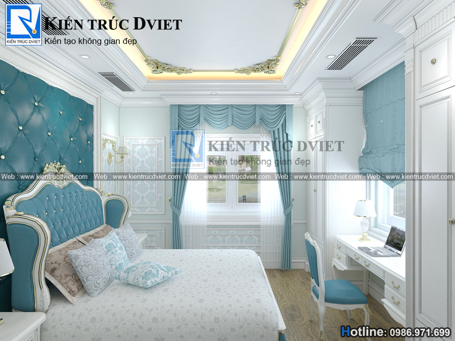 THIẾT KẾ NỘI THẤT PHÒNG NGỦ CON TRAI TÂN CỔ ĐIỂN 15M2