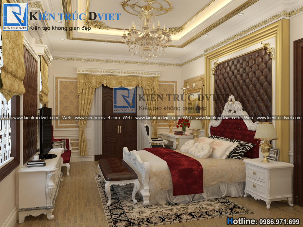 THIẾT KẾ NỘI THẤT PHÒNG NGỦ MASTER TÂN CỔ ĐIỂN BIỆT THỰ PHÁP - THÁI BÌNH