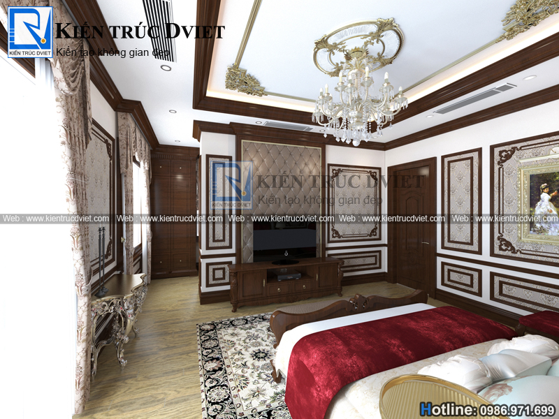 THIẾT KẾ NỘI THẤT PHÒNG NGỦ MASTER TÂN CỔ ĐIỂN 28M2 ĐẸP