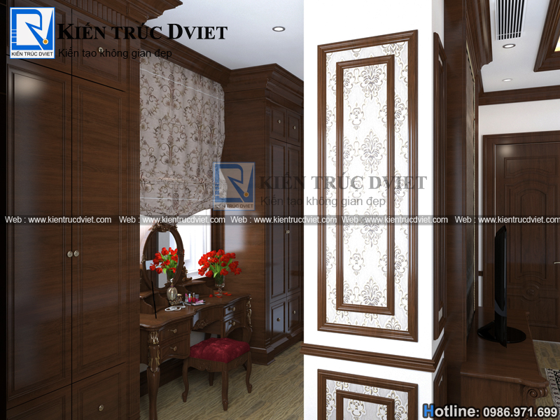 THIẾT KẾ NỘI THẤT PHÒNG NGỦ MASTER TÂN CỔ ĐIỂN 28M2 ĐẸP