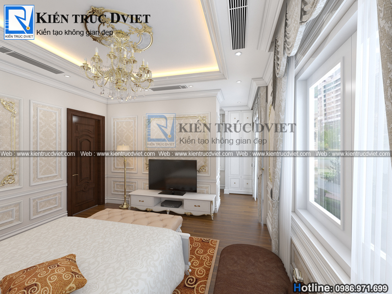 THIẾT KẾ NỘI THẤT PHÒNG NGỦ MASTER TÂN CỔ ĐIỂN ĐẸP 24M2