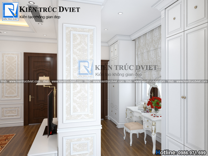 THIẾT KẾ NỘI THẤT PHÒNG NGỦ MASTER TÂN CỔ ĐIỂN ĐẸP 24M2