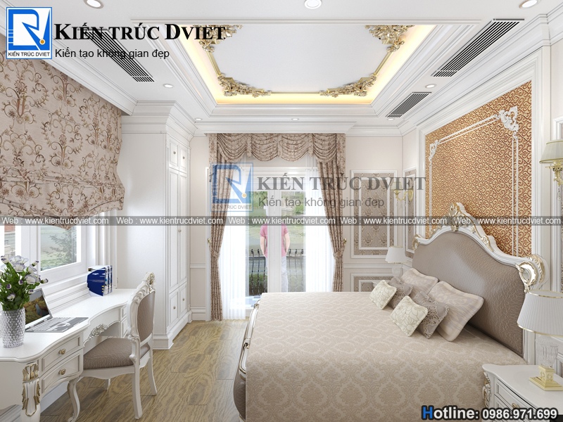 THIẾT KẾ NỘI THẤT PHÒNG NGỦ TÂN CỔ ĐIỂN 12,5M2 ĐẸP ẤN TƯỢNG
