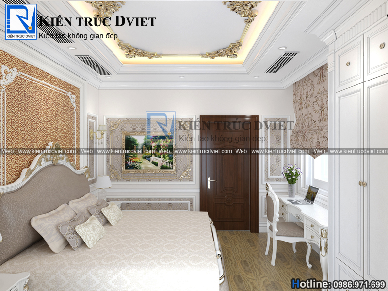 THIẾT KẾ NỘI THẤT PHÒNG NGỦ TÂN CỔ ĐIỂN 12,5M2 ĐẸP ẤN TƯỢNG
