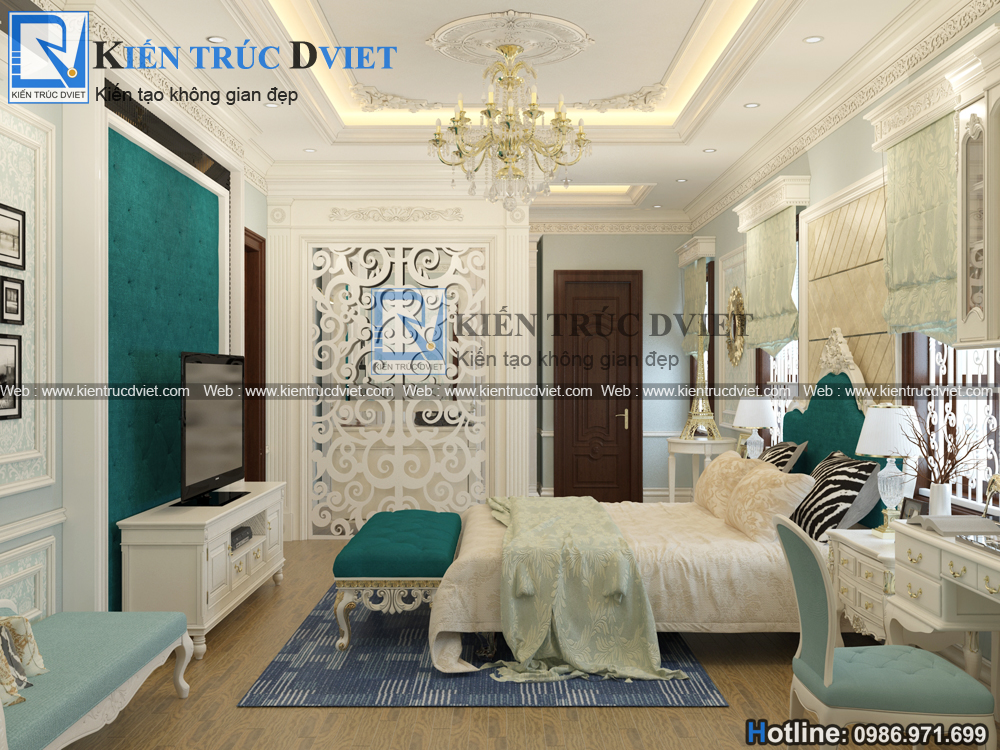 THIẾT KẾ NỘI THẤT PHÒNG NGỦ MASTER TÂN CỔ ĐIỂN 22M2 TẠI THÁI BÌNH