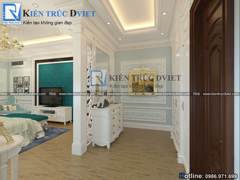 THIẾT KẾ NỘI THẤT PHÒNG NGỦ MASTER TÂN CỔ ĐIỂN 22M2 TẠI THÁI BÌNH