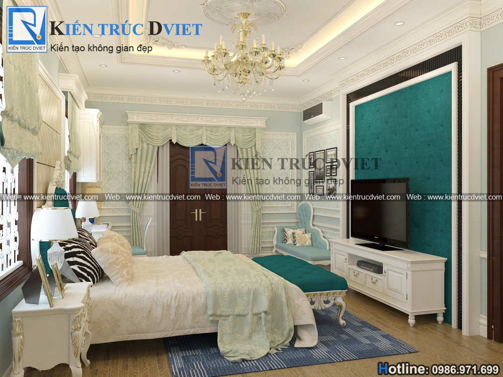 THIẾT KẾ NỘI THẤT PHÒNG NGỦ MASTER TÂN CỔ ĐIỂN 22M2 TẠI THÁI BÌNH