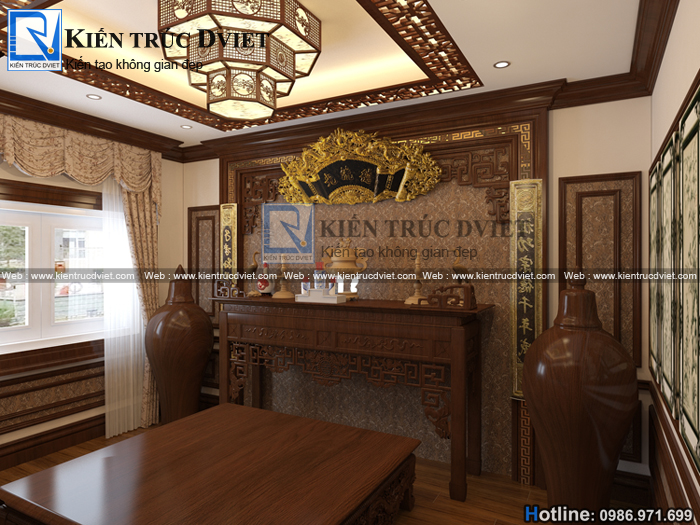 THIẾT KẾ NỘI THẤT PHÒNG THỜ TRUYỀN THỐNG Á ĐÔNG ĐẸP 14M2