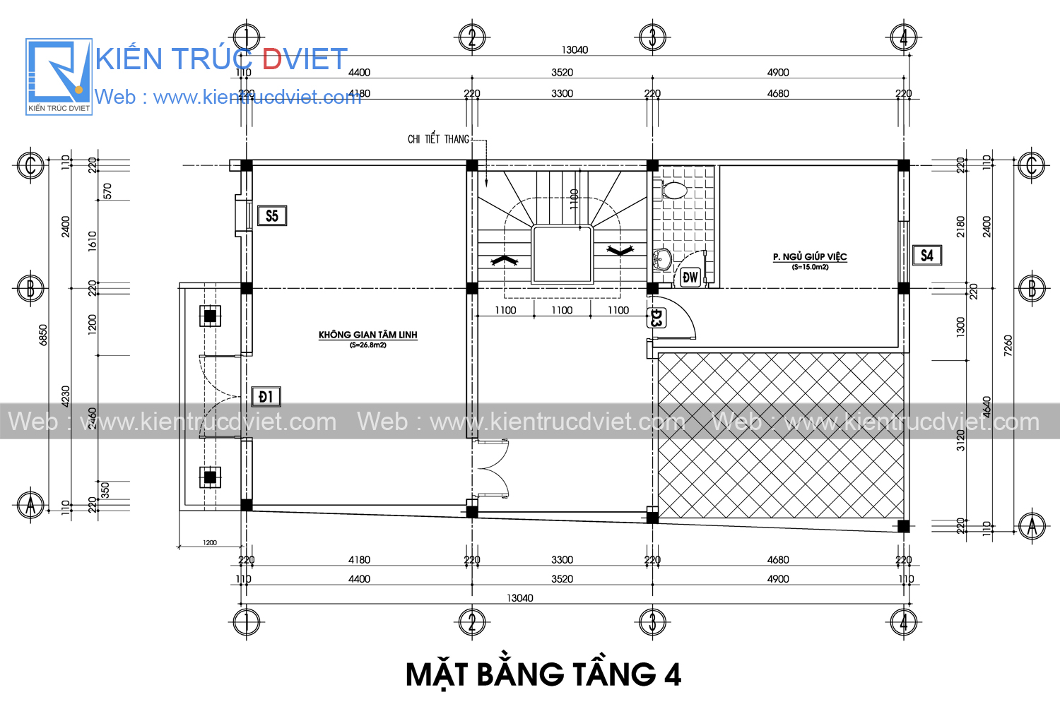 THIẾT KẾ NHÀ LÔ PHỐ HIỆN ĐẠI 4 TẦNG 6,8X13M