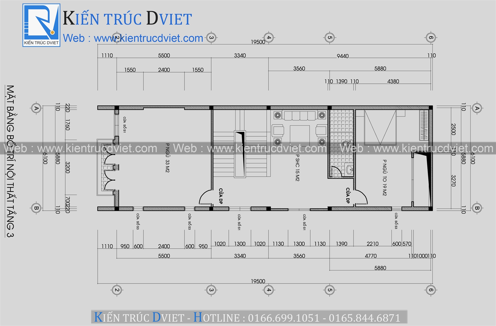THIẾT KẾ KIẾN TRÚC NHÀ LÔ PHỐ HIỆN ĐẠI 3 TẦNG 1 TUM 6,1X21M