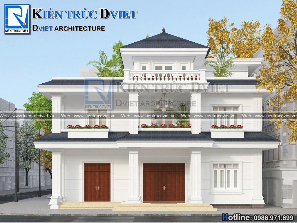 THIẾT KẾ BIỆT THỰ TÂN CỔ ĐIỂN PHÁP 2 TẦNG 1 TUM TẠI HUYỆN YÊN KHÁNH – NINH BÌNH