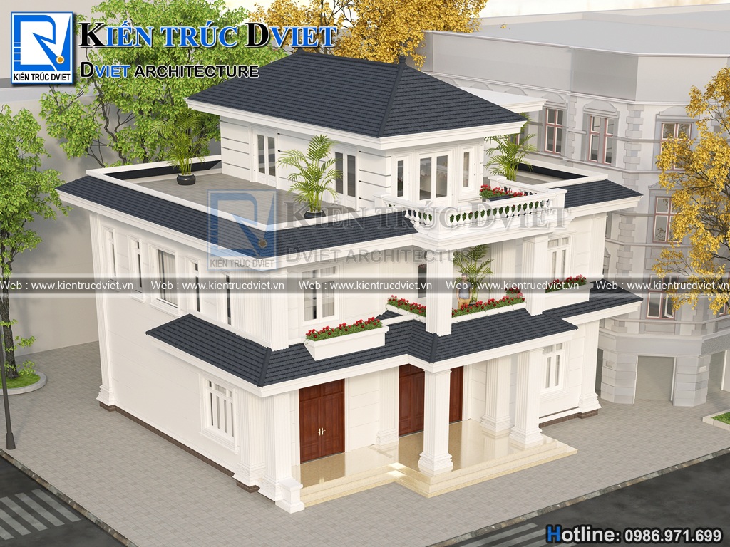 THIẾT KẾ BIỆT THỰ TÂN CỔ ĐIỂN PHÁP 2 TẦNG 1 TUM TẠI HUYỆN YÊN KHÁNH – NINH BÌNH