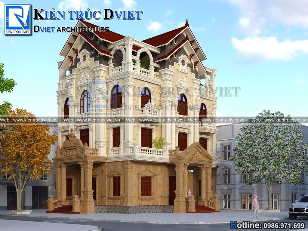 MẪU THIẾT KẾ BIỆT THỰ KIẾN TRÚC PHÁP 3 TẦNG 1 TUM TẠI TP. BẮC GIANG - BẮC GIANG