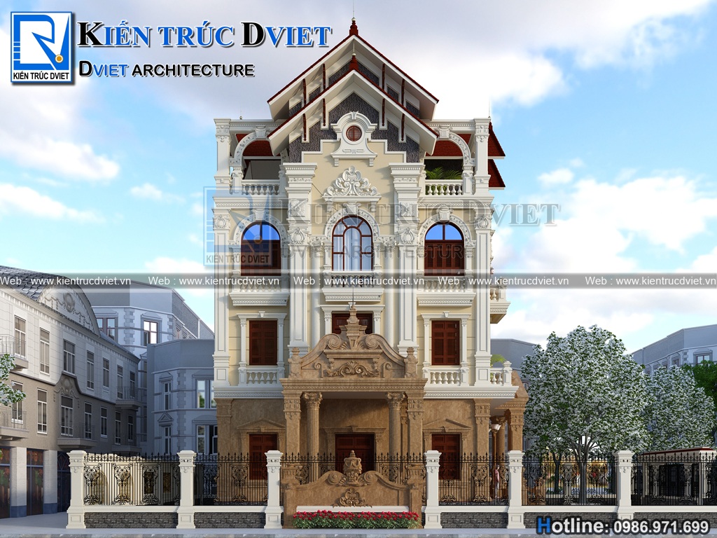MẪU THIẾT KẾ BIỆT THỰ KIẾN TRÚC PHÁP 3 TẦNG 1 TUM TẠI TP. BẮC GIANG - BẮC GIANG