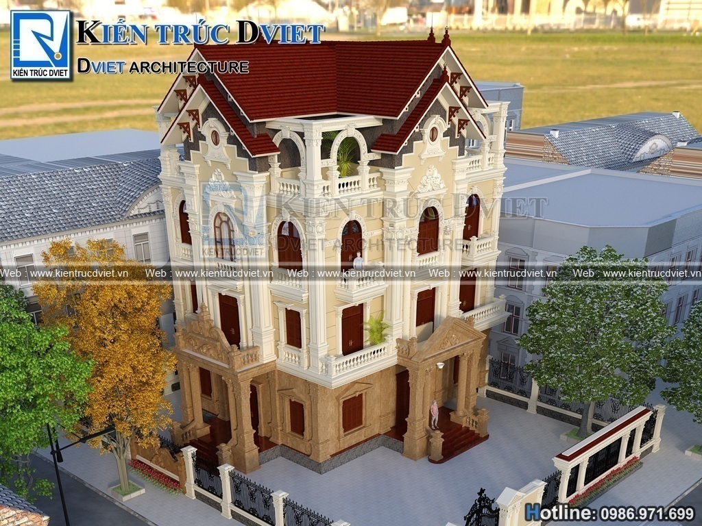 MẪU THIẾT KẾ BIỆT THỰ KIẾN TRÚC PHÁP 3 TẦNG 1 TUM TẠI TP. BẮC GIANG - BẮC GIANG