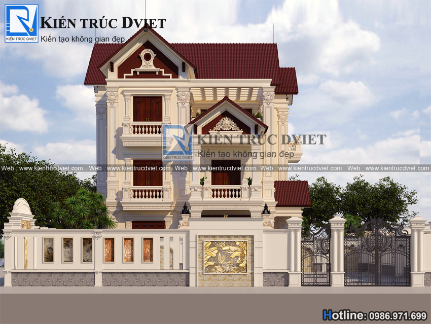 THIẾT KẾ BIỆT THỰ PHÁP 3 TẦNG ĐẸP 11,4X12,8M TẠI TIỀN HẢI - THÁI BÌNH
