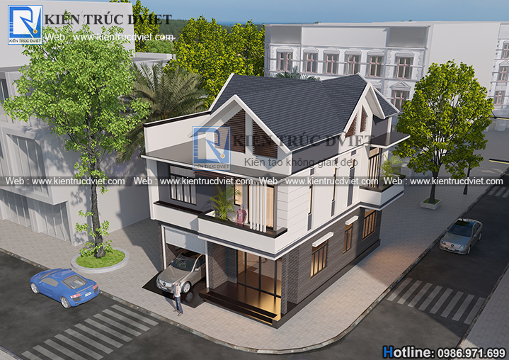 THIẾT KẾ BIỆT THỰ HIỆN ĐẠI 2 TẦNG 1 TUM ĐẸP TẠI HOÀI ĐỨC – HÀ NỘI
