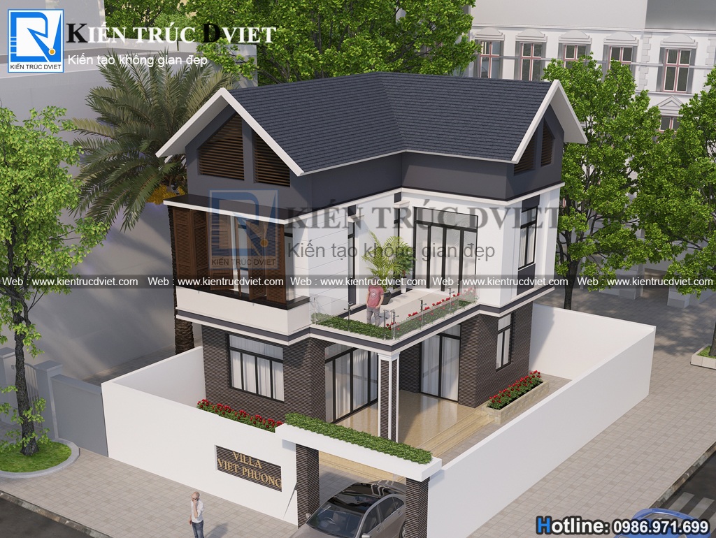 THIẾT KẾ BIỆT THỰ CHỮ L 2 TẦNG 90M2 8,5X10,5M HIỆN ĐẠI ĐẸP TẠI TP. HẢI DƯƠNG