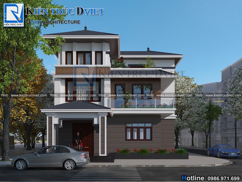 THIẾT KẾ BIỆT THỰ CHỮ L 3 TẦNG 90M2 8X11,5M HIỆN ĐẠI TẠI ĐÔNG ANH - HÀ NỘI