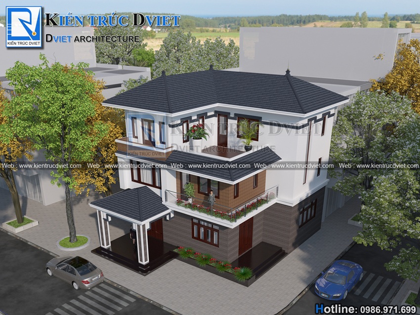 THIẾT KẾ BIỆT THỰ CHỮ L 3 TẦNG 90M2 8X11,5M HIỆN ĐẠI TẠI ĐÔNG ANH - HÀ NỘI