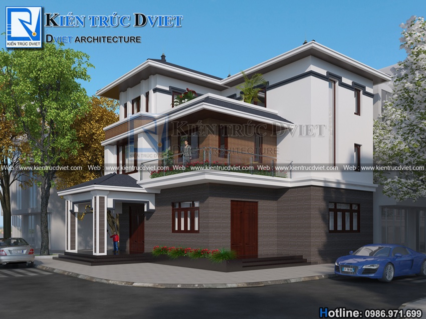 THIẾT KẾ BIỆT THỰ CHỮ L 3 TẦNG 90M2 8X11,5M HIỆN ĐẠI TẠI ĐÔNG ANH - HÀ NỘI