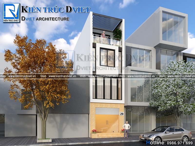 THIẾT KẾ NHÀ ỐNG HIỆN ĐẠI 3 TẦNG 1 TUM 60M2 TẠI HẢI PHÒNG