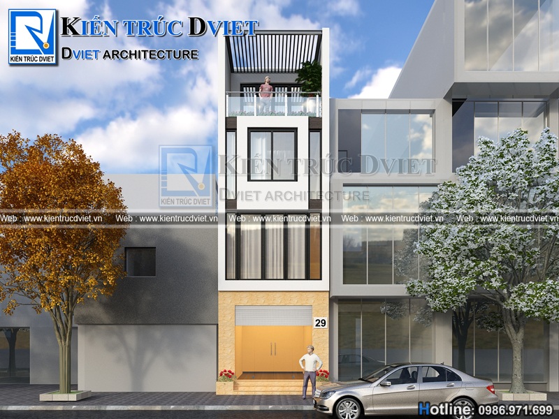 THIẾT KẾ NHÀ ỐNG HIỆN ĐẠI 3 TẦNG 1 TUM 60M2 TẠI HẢI PHÒNG