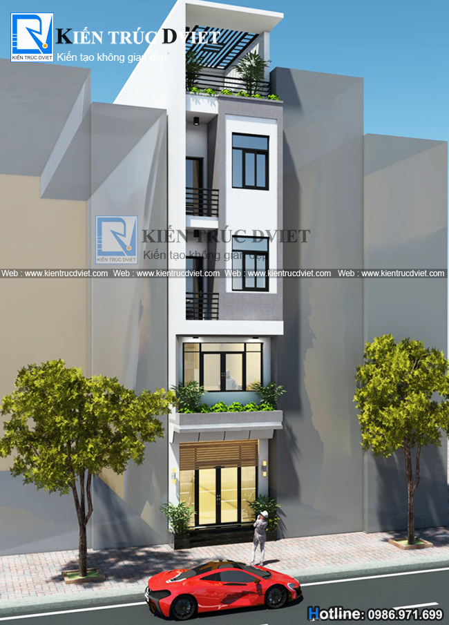 THIẾT KẾ NHÀ PHỐ (NHÀ ỐNG) 4 TẦNG 1 TUM 3,6X15M HIỆN ĐẠI TẠI TP. HẢI DƯƠNG