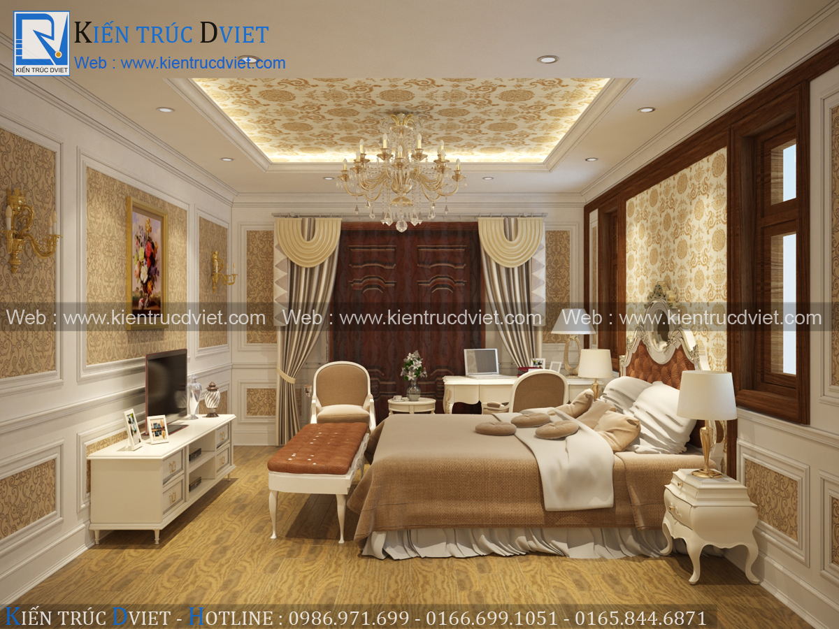 NỘI THẤT PHÒNG NGỦ TÂN CỔ ĐIỂN 18M2 CHUNG CƯ HH1-KHU ĐÔ THỊ LNH ĐÀM