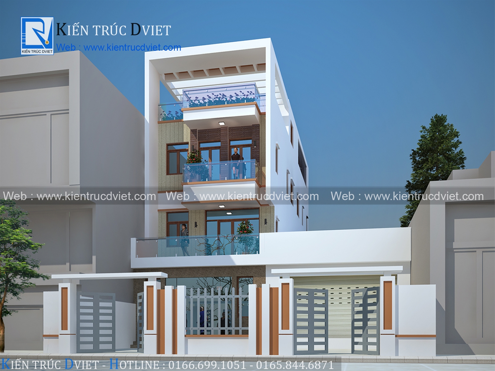 THIẾT KẾ KIẾN TRÚC NHÀ LÔ PHỐ HIỆN ĐẠI 3 TẦNG 1 TUM 6,1X21M