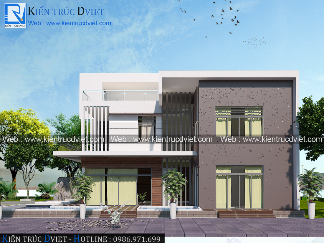 THIẾT KẾ BIỆT THỰ VƯỜN 2 TẦNG 1 TUM  PHONG CÁCH HIỆN ĐẠI