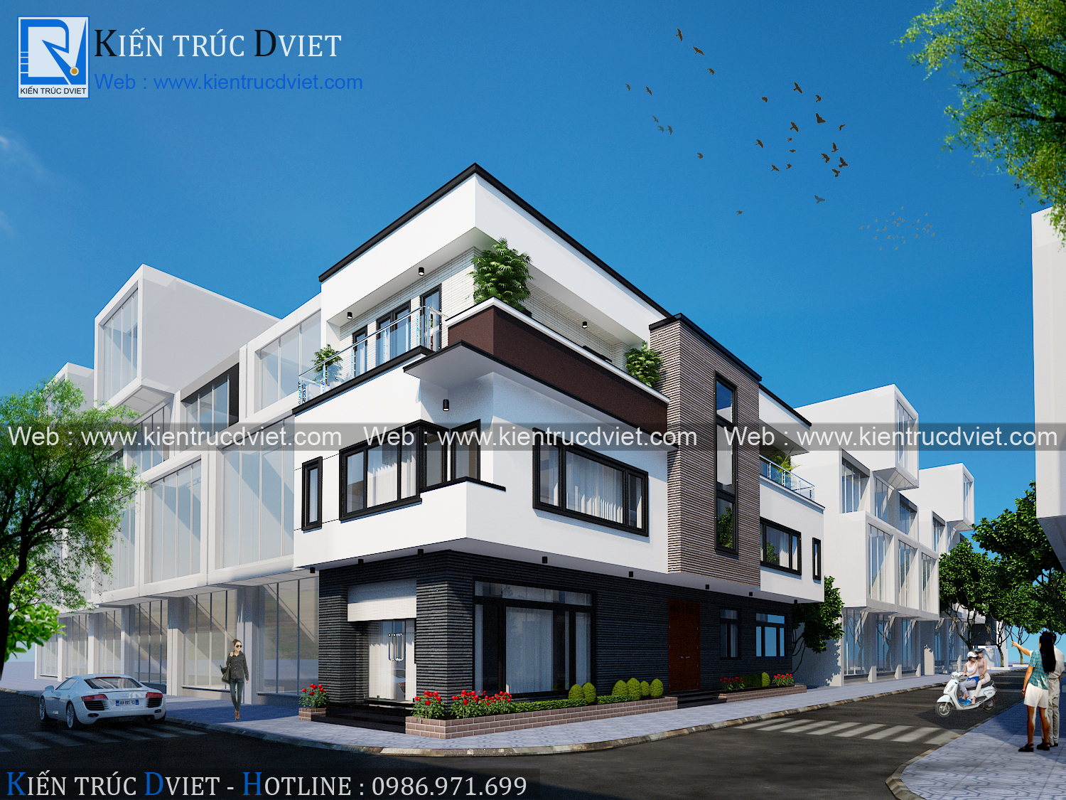 THIẾT KẾ NHÀ LÔ PHỐ HIỆN ĐẠI 3 TẦNG 2 MẶT TIỀN