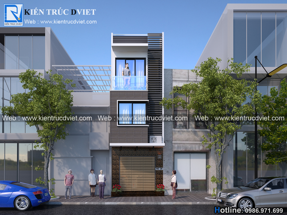 THIẾT KẾ NHÀ PHỐ (NHÀ ỐNG) 3 TẦNG ĐẸP VỚI MẶT TIỀN NHỎ 4M TẠI HẢI DƯƠNG